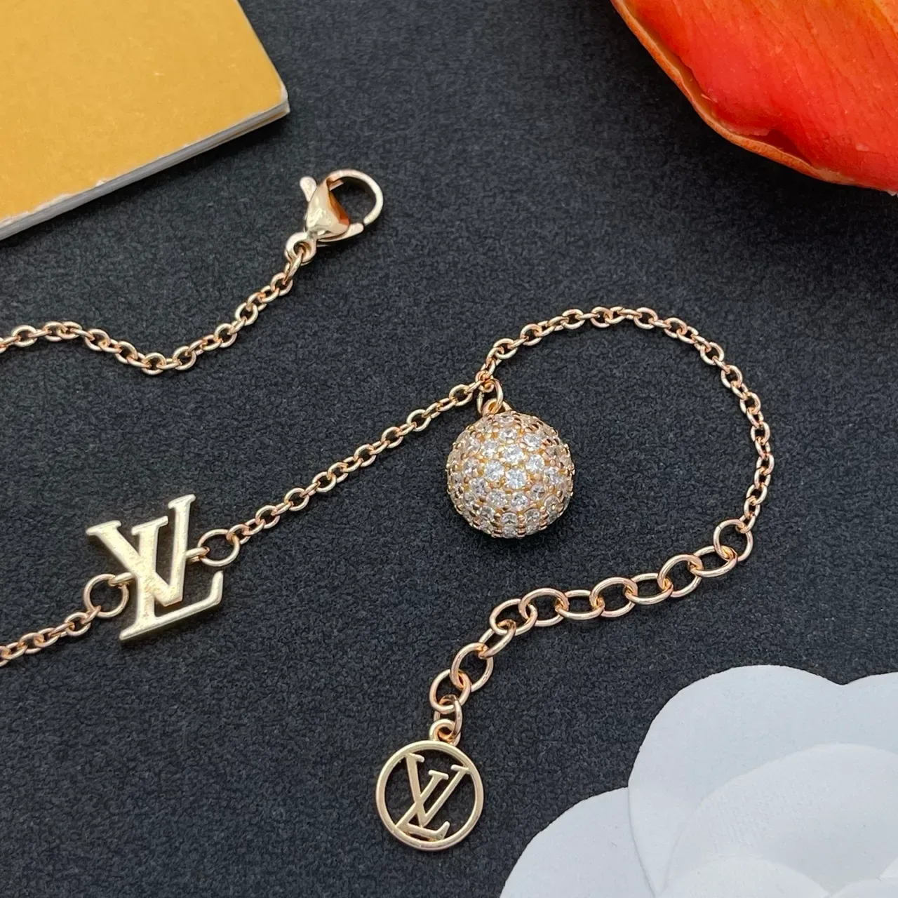 Louis Vuitton Monogram Jewelry Gold Silver Chain Charms Bracelet 4