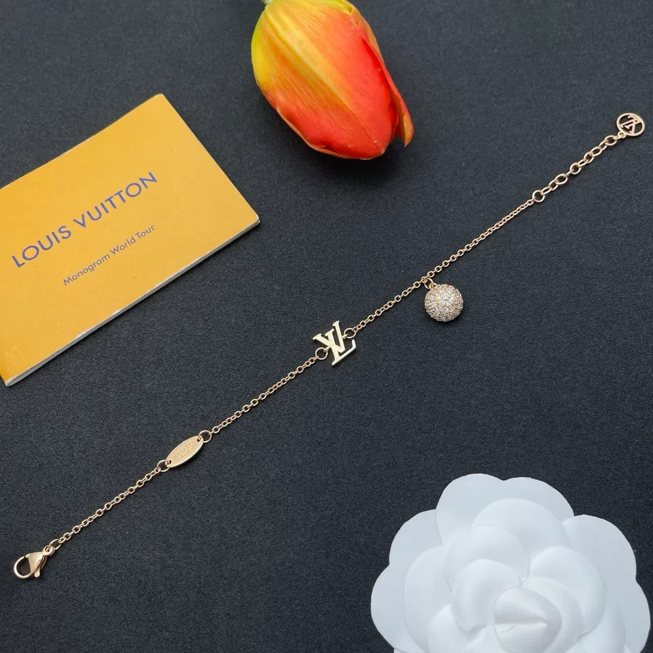 Louis Vuitton Monogram Jewelry Gold Silver Chain Charms Bracelet 7