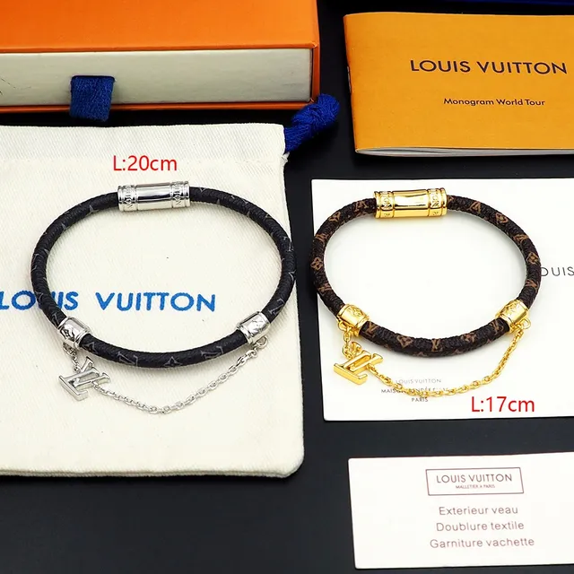 Louis Vuitton Monogram Leather Bracelet Brown Gold Braided Hardware Bracelet 8