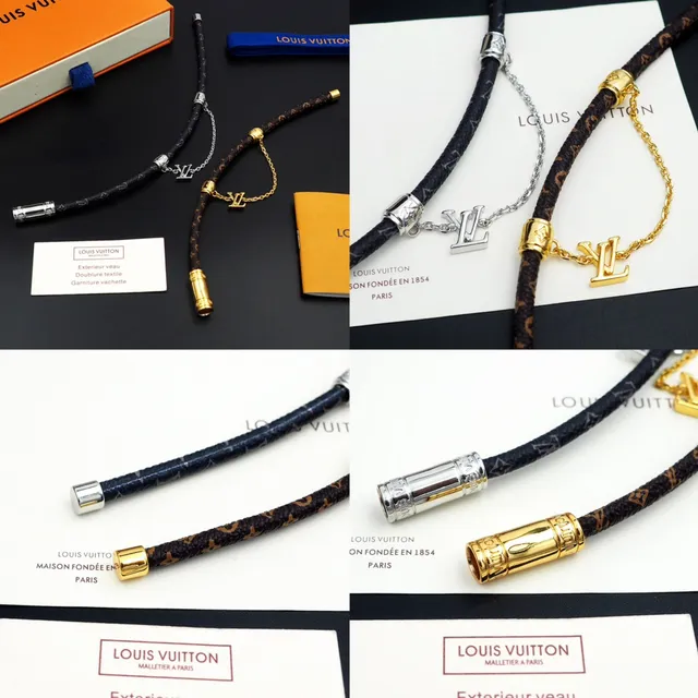 Louis Vuitton Monogram Leather Bracelet Brown Gold Braided Hardware Bracelet 9