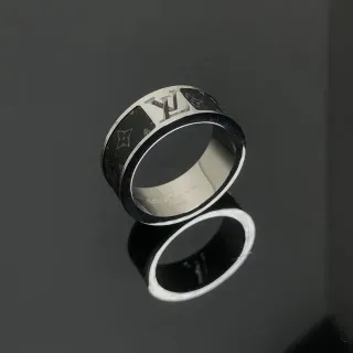 Louis Vuitton Monogram Leather Ring Black and Silver Rings