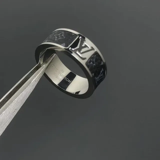 Louis Vuitton Monogram Leather Ring Black and Silver Rings 2