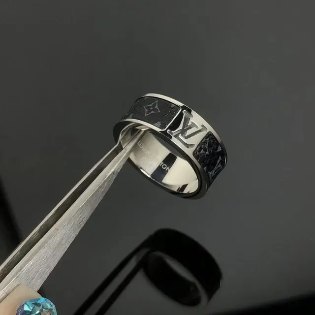 Louis Vuitton Monogram Leather Ring Black and Silver Rings 3