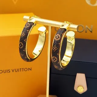 Louis Vuitton Monogram Leather-Wrapped Gold-Tone Hoop Earrings