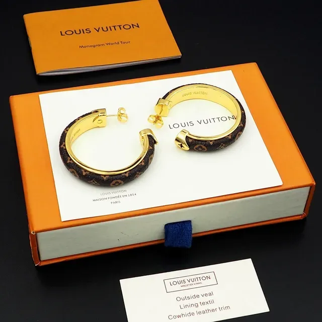 Louis Vuitton Monogram Leather-Wrapped Gold-Tone Hoop Earrings 3