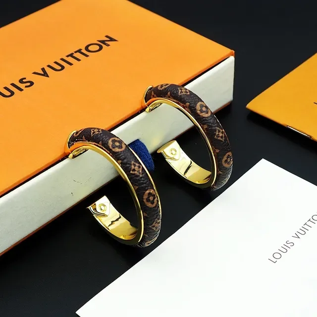 Louis Vuitton Monogram Leather-Wrapped Gold-Tone Hoop Earrings 6
