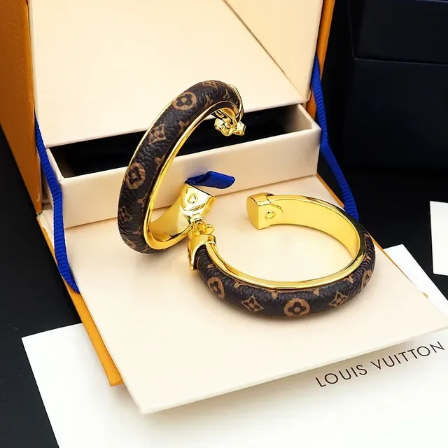Louis Vuitton Monogram Leather-Wrapped Gold-Tone Hoop Earrings 7