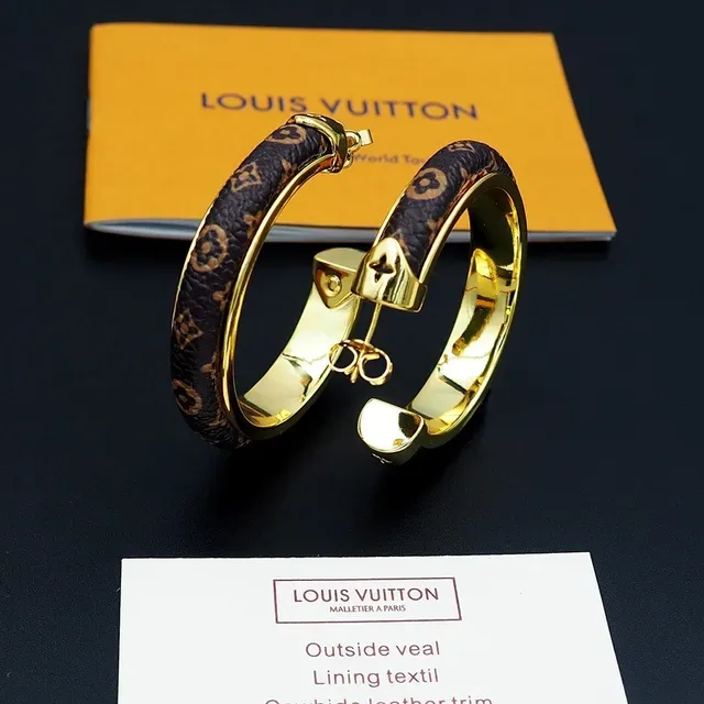 Louis Vuitton Monogram Leather-Wrapped Gold-Tone Hoop Earrings 8