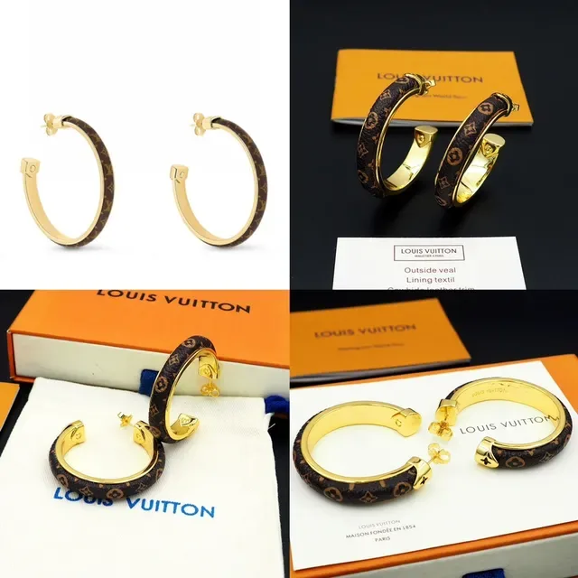 Louis Vuitton Monogram Leather-Wrapped Gold-Tone Hoop Earrings 9