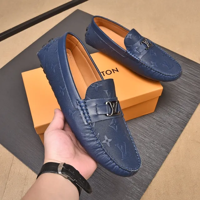 Louis Vuitton Monogram mocassin cuir bleu marine 5