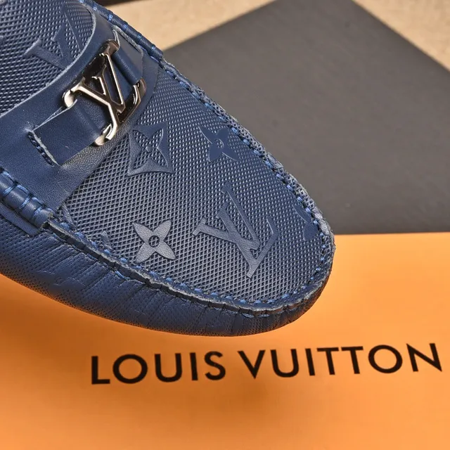 Louis Vuitton Monogram mocassin cuir bleu marine 7