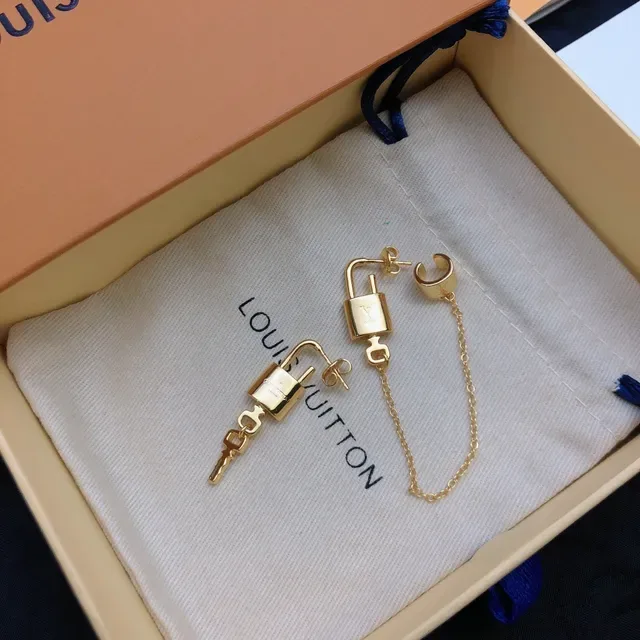 Louis Vuitton Monogram Lock and Key Gold-Tone Earrings 5
