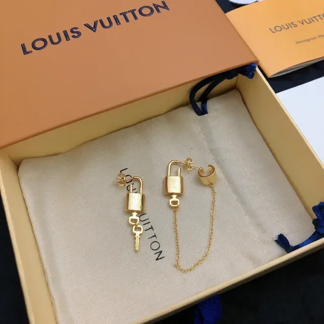 Louis Vuitton Monogram Lock and Key Gold-Tone Earrings 7