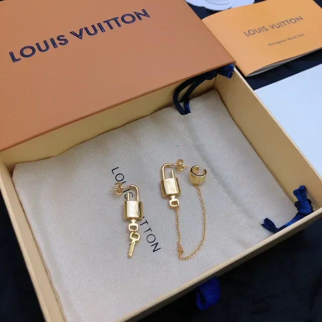 Louis Vuitton Monogram Lock and Key Gold-Tone Earrings 8