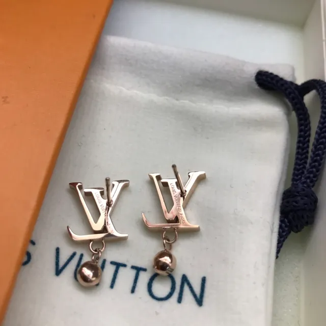 Louis Vuitton Monogram Logo Drop Gold Silver Dangling Crystal Earrings 3