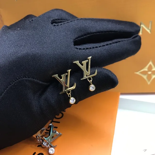 Louis Vuitton Monogram Logo Drop Gold Silver Dangling Crystal Earrings 5