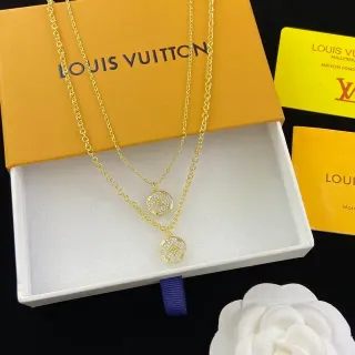 Louis Vuitton Monogram Pave Double-Layer Gold-Tone Chain Necklace