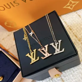 Louis Vuitton Monogram Pendant Gold Silver Pavé Crystal Necklace