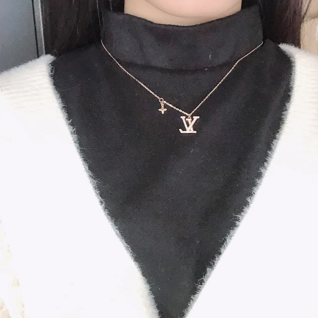 Louis Vuitton Monogram Pendant Gold Silver Pavé Crystal Necklace 2