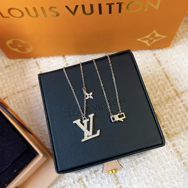 Louis Vuitton Monogram Pendant Gold Silver Pavé Crystal Necklace 4