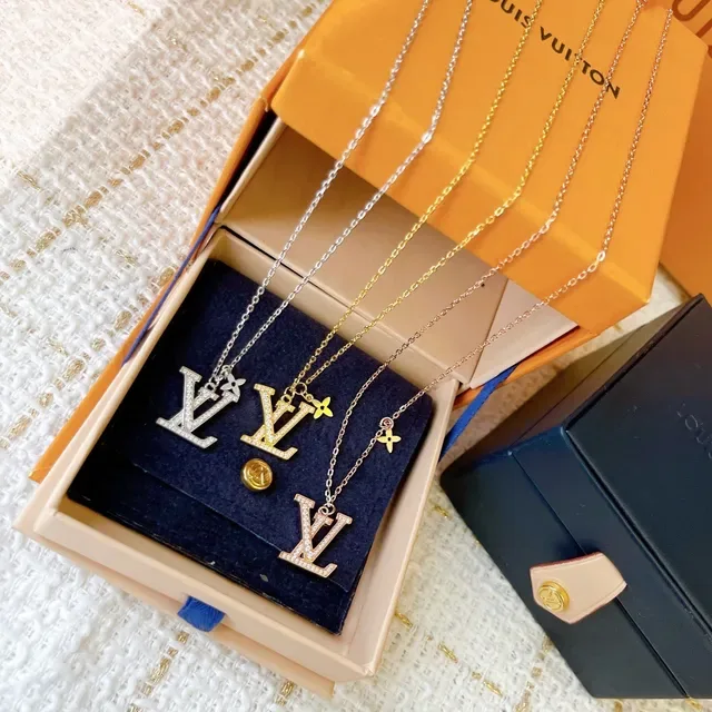 Louis Vuitton Monogram Pendant Gold Silver Pavé Crystal Necklace 6