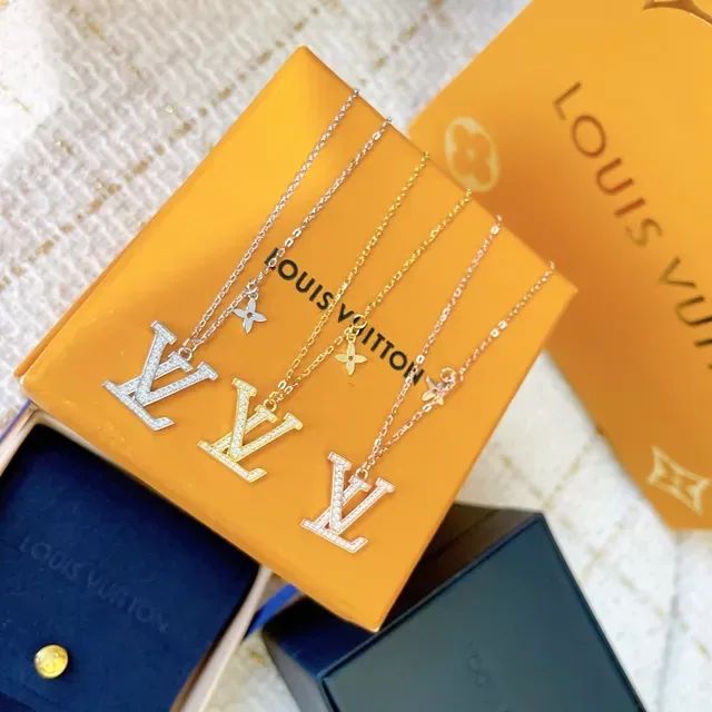 Louis Vuitton Monogram Pendant Gold Silver Pavé Crystal Necklace 7