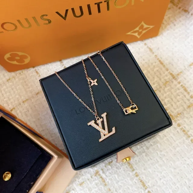 Louis Vuitton Monogram Pendant Gold Silver Pavé Crystal Necklace 8