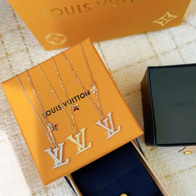 Louis Vuitton Monogram Pendant Gold Silver Pavé Crystal Necklace 9