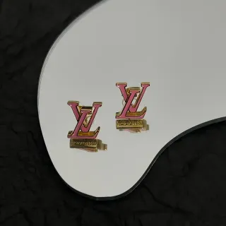 Louis Vuitton Monogram Pink Enamel Gold-Tone Stud Earrings