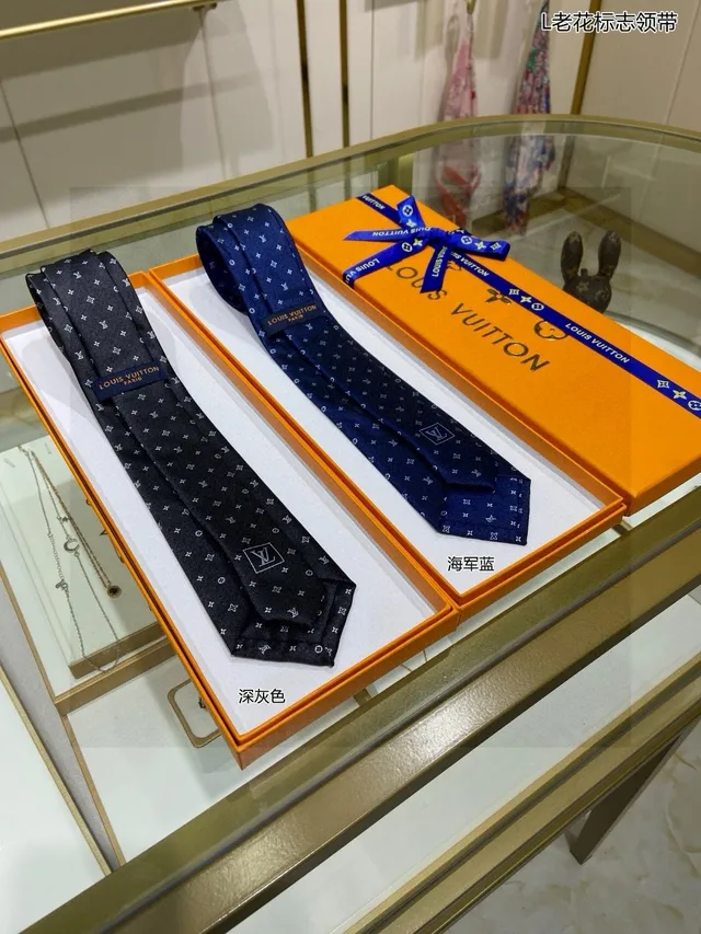 Louis Vuitton Monogram Print Navy Blue Necktie 4