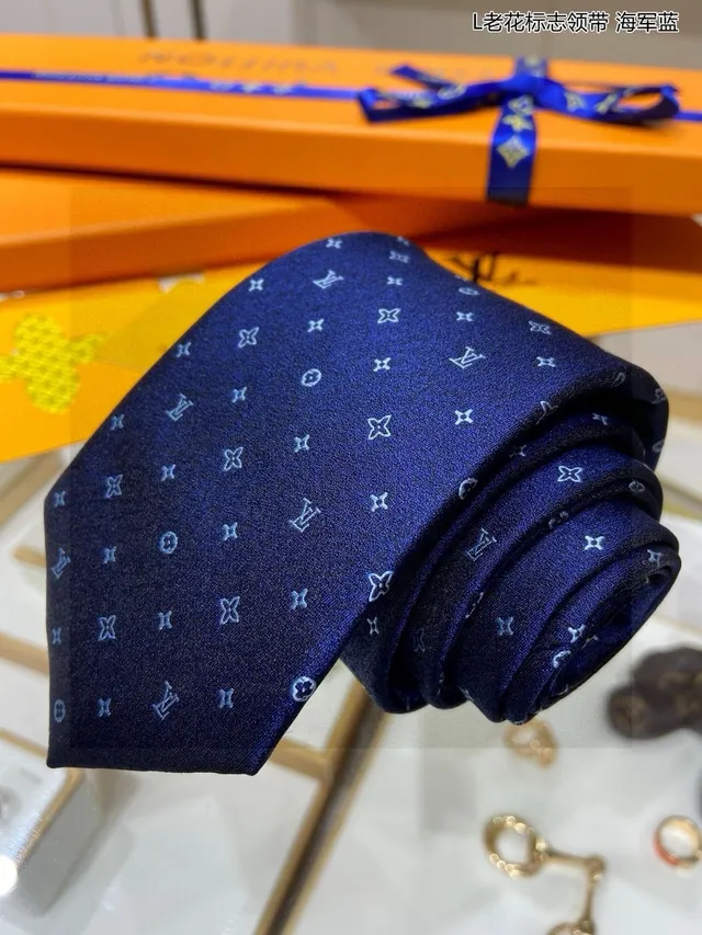 Louis Vuitton Monogram Print Navy Blue Necktie 5