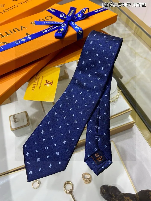 Louis Vuitton Monogram Print Navy Blue Necktie 6