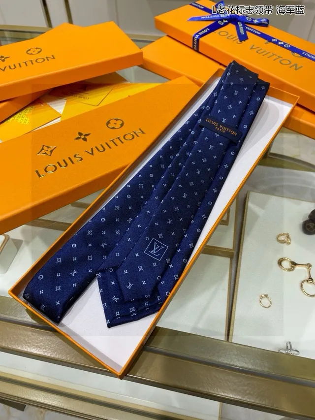 Louis Vuitton Monogram Print Navy Blue Necktie 7