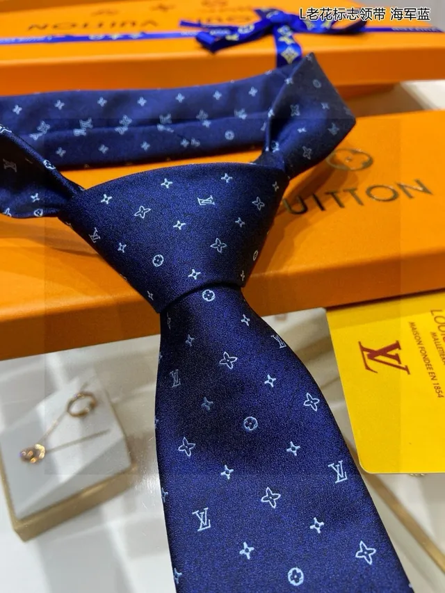 Louis Vuitton Monogram Print Navy Blue Necktie 8