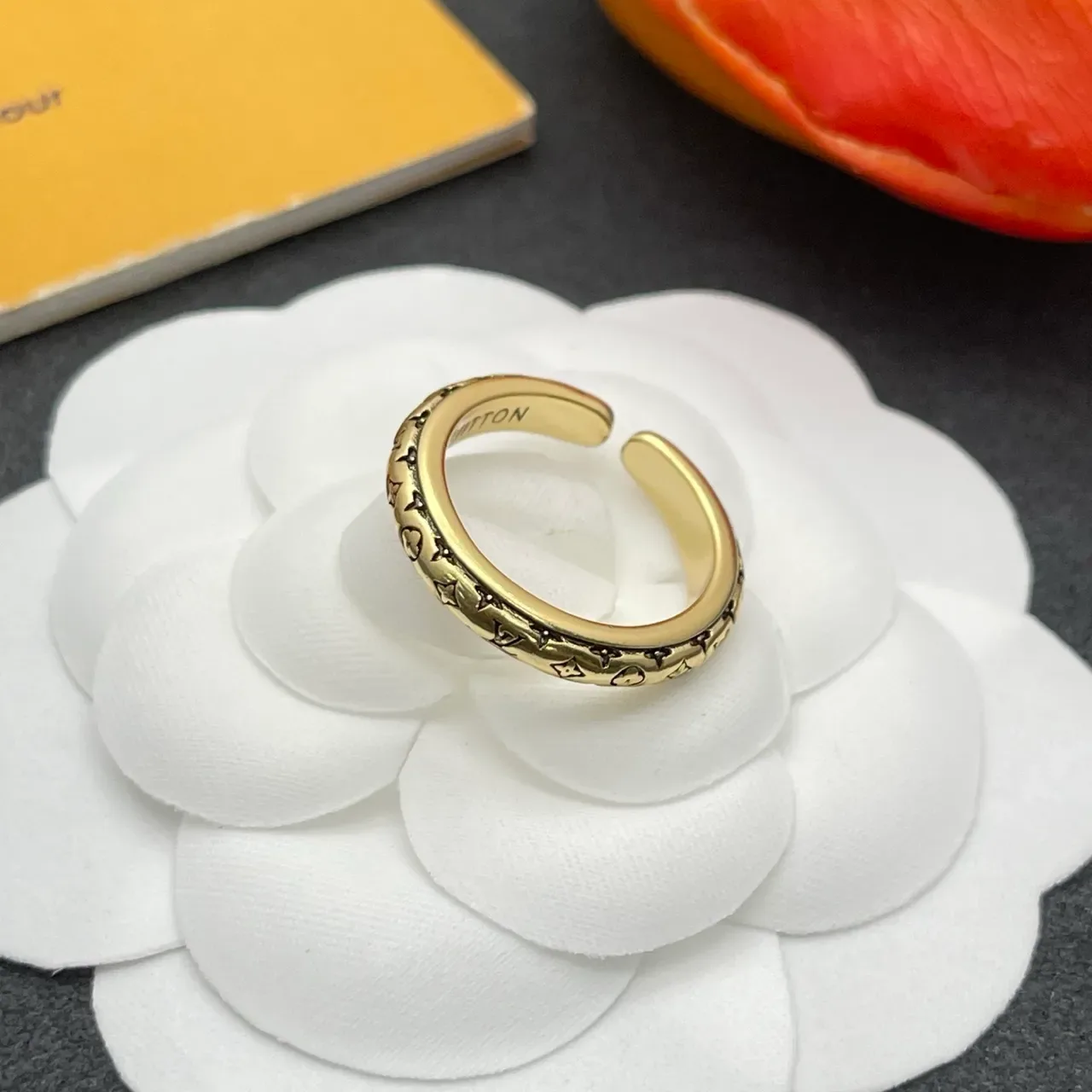 Louis Vuitton Monogram Ring Gold Continuous Band Ring 5
