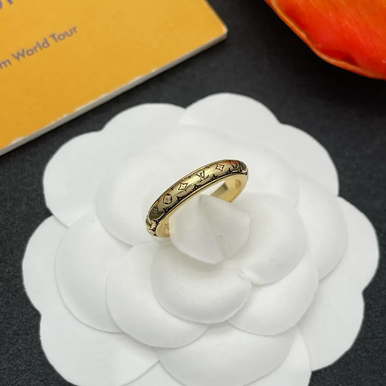 Louis Vuitton Monogram Ring Gold Continuous Band Ring 8