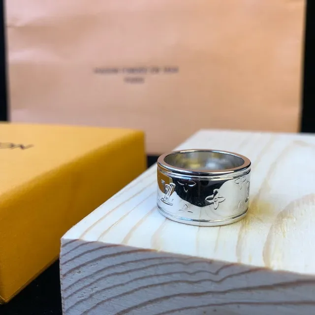 Louis Vuitton Monogram Ring Silver Polished Metal Ring 7