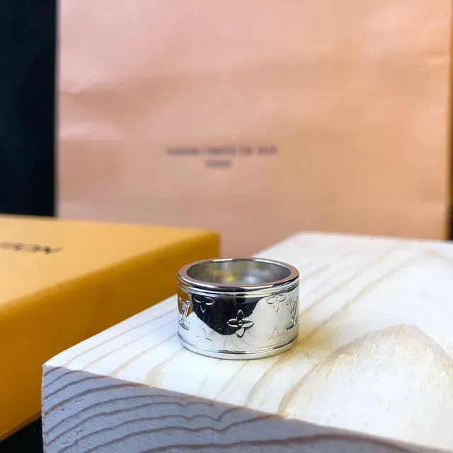Louis Vuitton Monogram Ring Silver Polished Metal Ring 8
