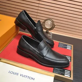 Louis Vuitton Monogram Strap Black Leather Penny Loafers