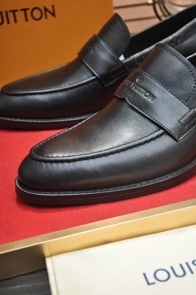 Louis Vuitton Monogram Strap Black Leather Penny Loafers 2