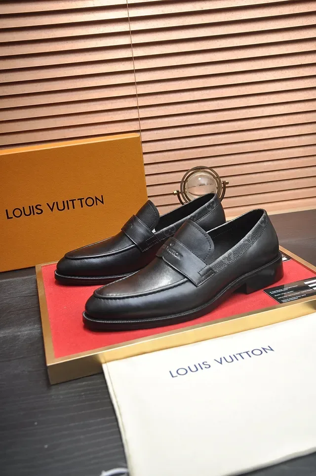 Louis Vuitton Monogram Strap Black Leather Penny Loafers 4