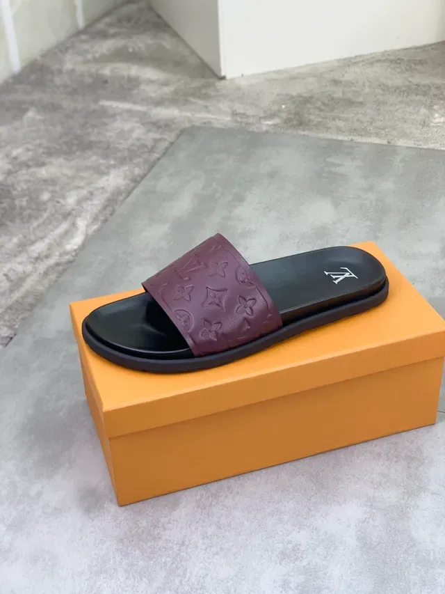 Louis Vuitton Monogram Strap Burgundy and Black Slide Slippers 3