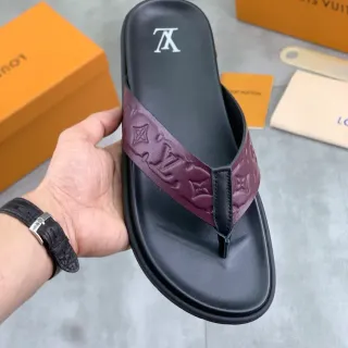 लुई विटन Monogram स्ट्रैप बर्गंडी और ब्लैक स्लिपर