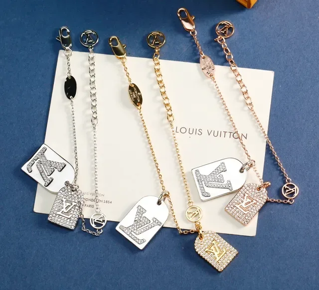 Louis Vuitton Monogram Tag Silver Gold Chain-Strung Pendants Necklace 1