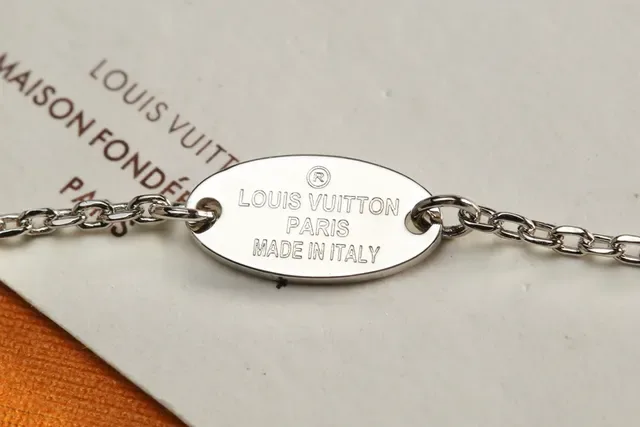 Louis Vuitton Monogram Tag Silver Gold Chain-Strung Pendants Necklace 2