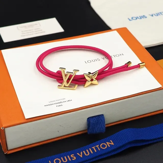 Louis Vuitton Monogram World Tour Red Gold Cord-Style Charm Bracelet 9
