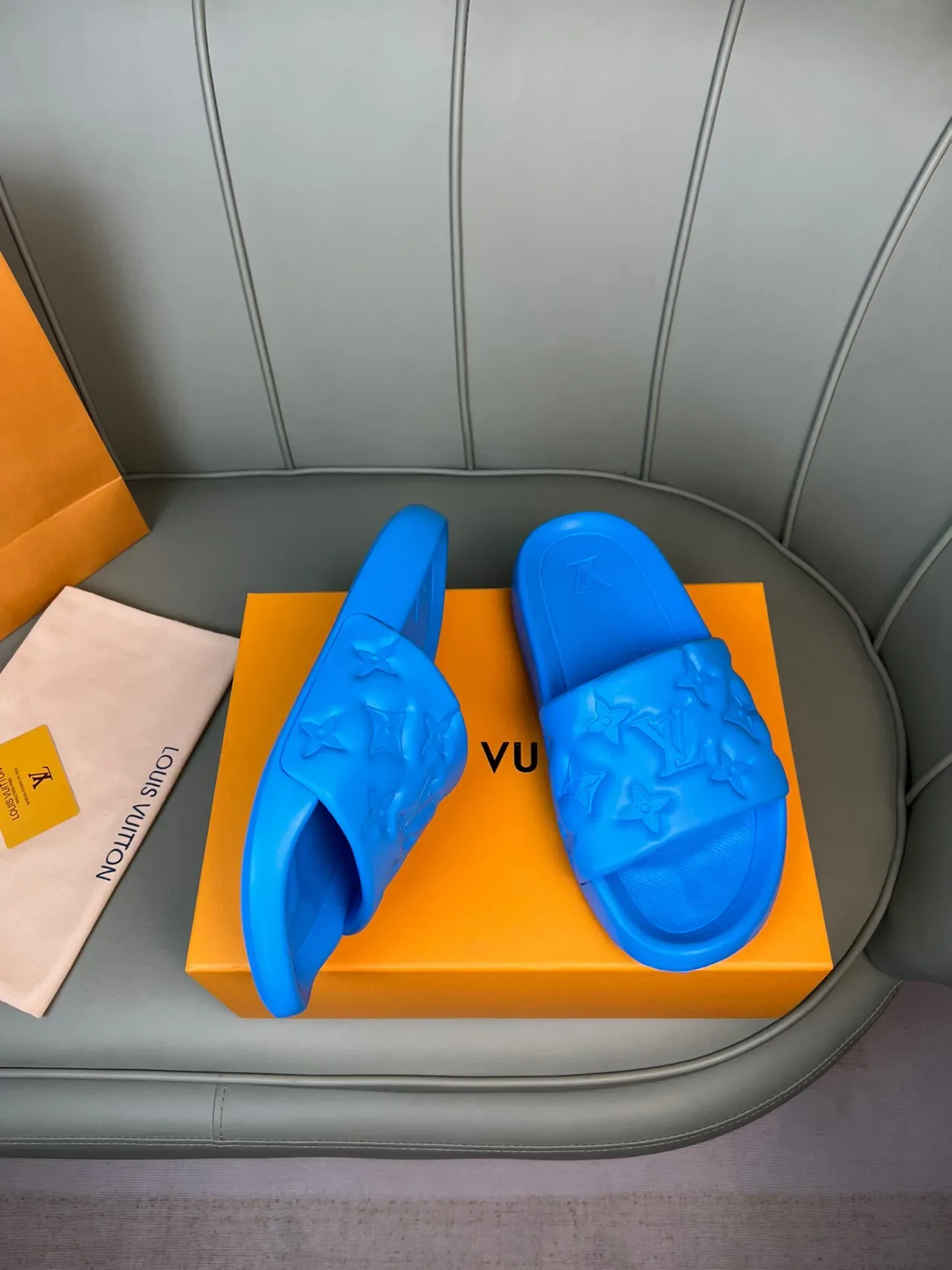 Louis Vuitton Monogrammed Blue Molded Rubber Slide Slippers 5