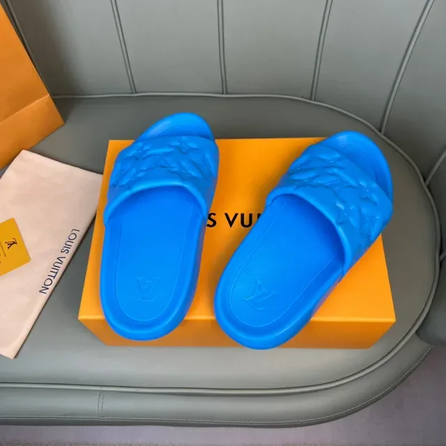 Louis Vuitton Monogrammed Blue Molded Rubber Slide Slippers 6
