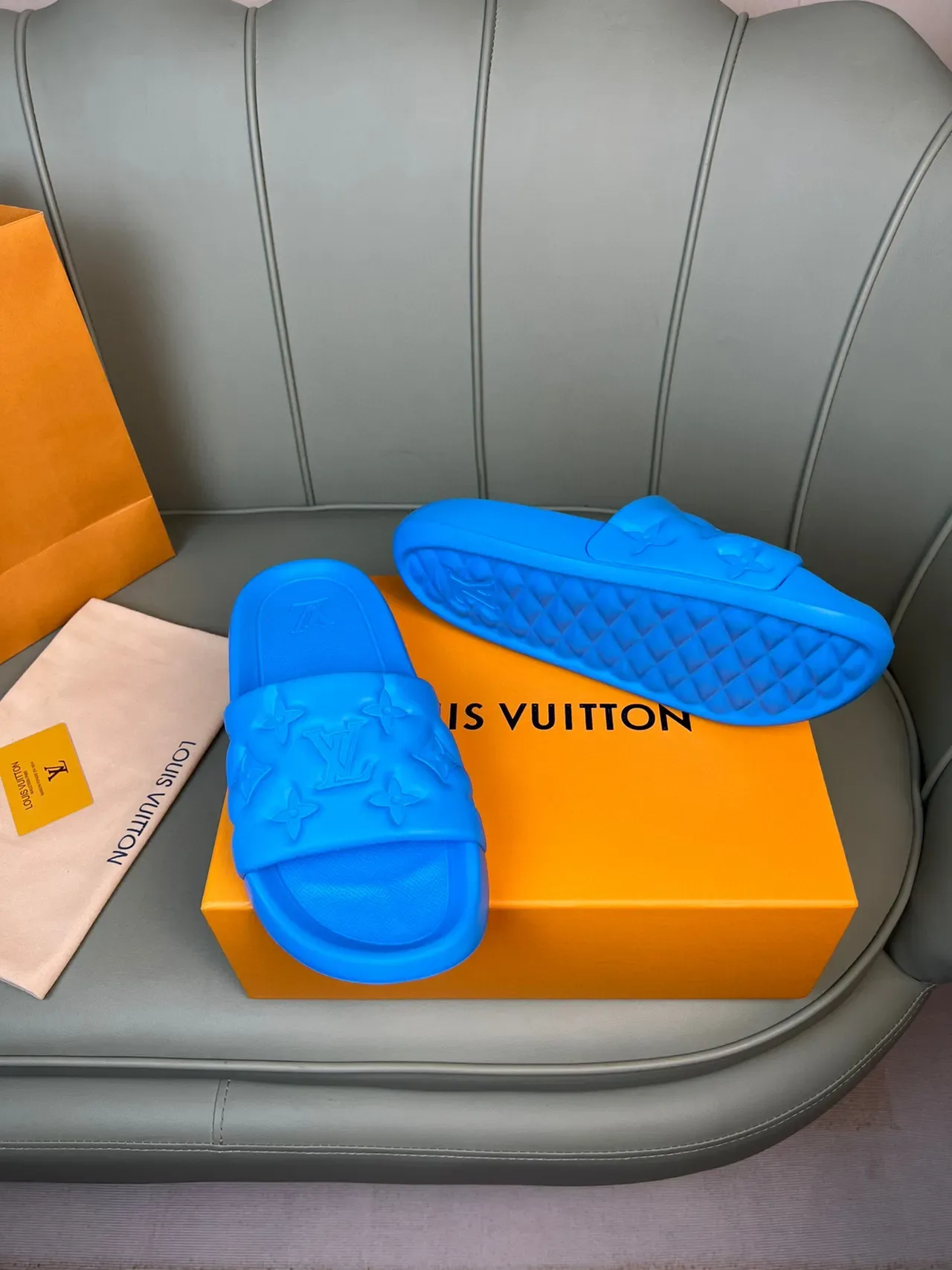 Louis Vuitton Monogrammed Blue Molded Rubber Slide Slippers 7