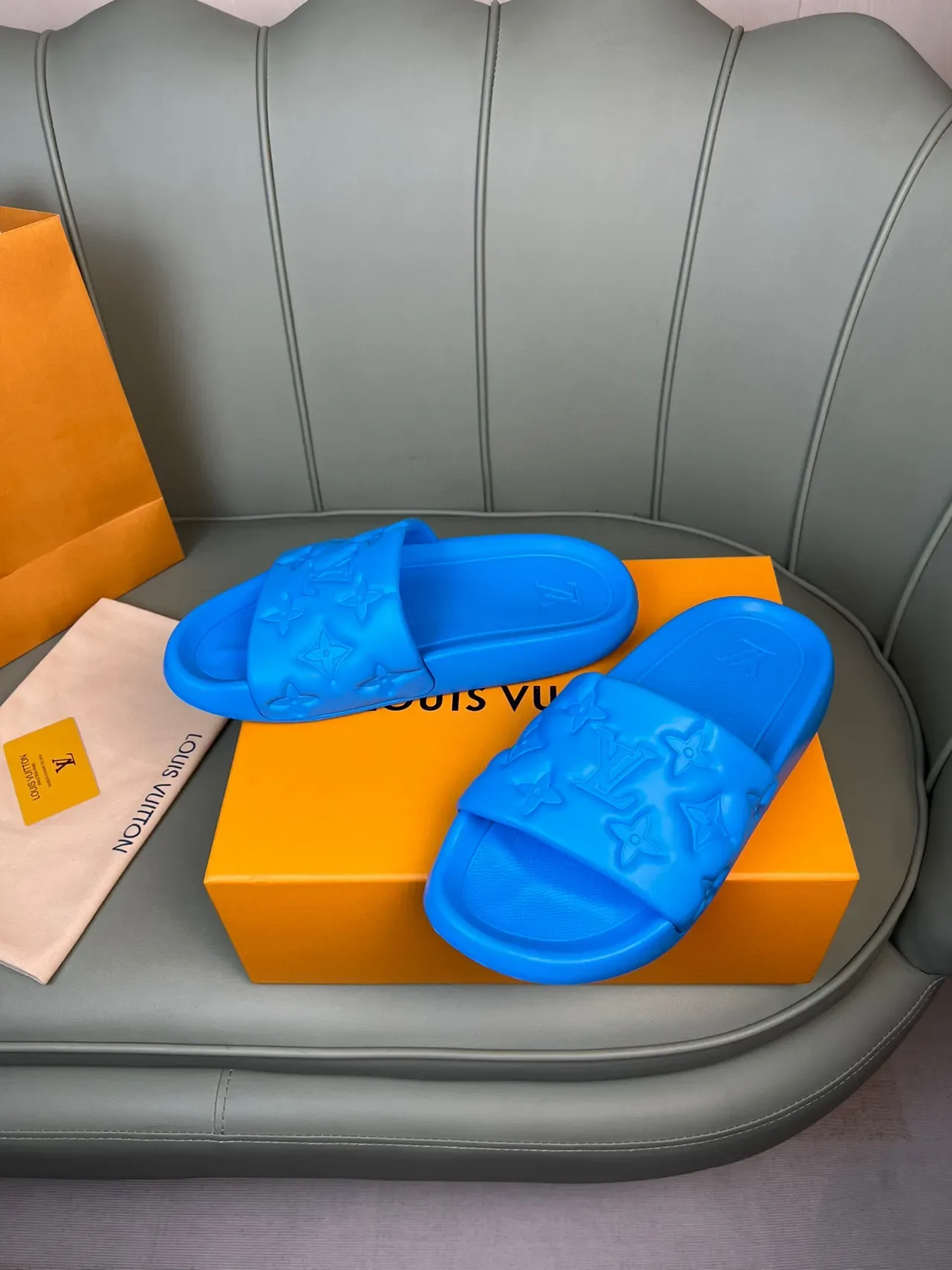 Louis Vuitton Monogrammed Blue Molded Rubber Slide Slippers 8